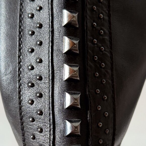 Vince Camuto Over the Knee High Black Leather Studded w/ Zipper Boots Size 6 - Picture 3 of 6